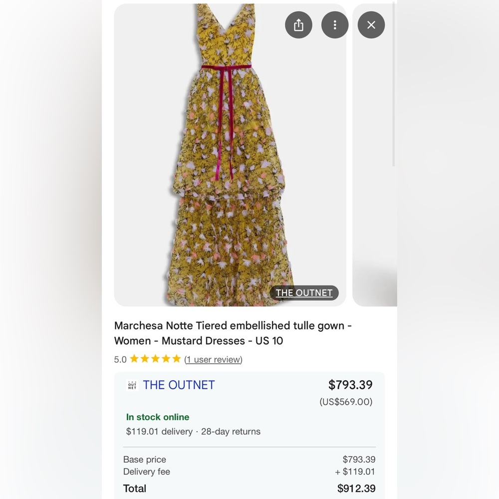 Marchesa Yellow Floral V-Neck Tiered Maxi with Pink Belt - Picture 5 of 11